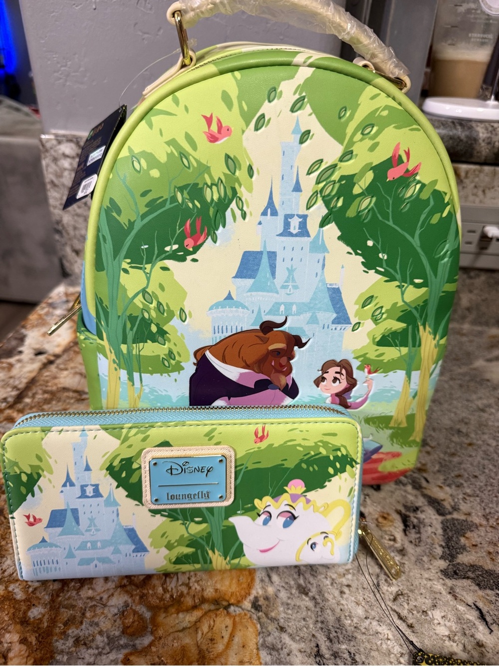 Disney Beauty and the Beast Green Kids Backpack and Wallet Set